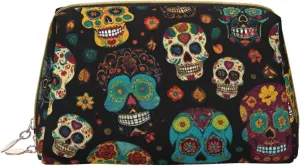 Sugar And Skulls Toiletry Pouch, Travel-Friendly Makeup Organizer For Makeup Brushes, Lipsticks