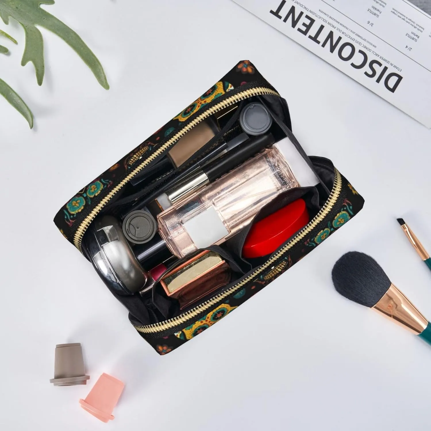 Sugar And Skulls Toiletry Pouch, Travel-Friendly Makeup Organizer For Makeup Brushes, Lipsticks