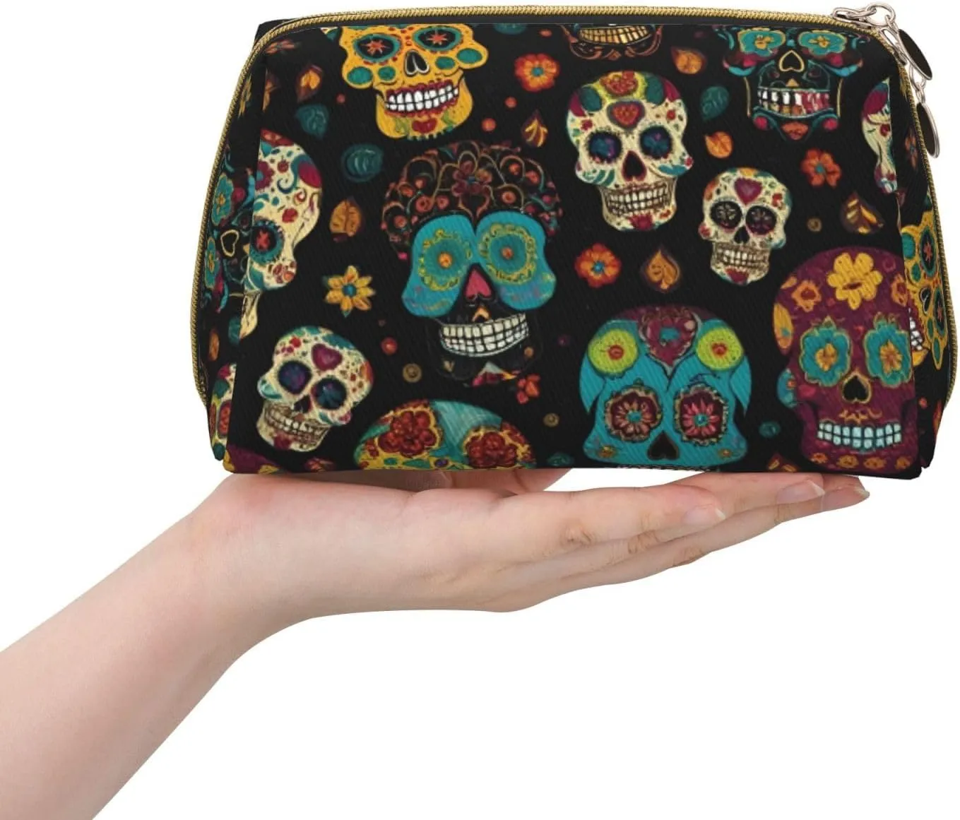 Sugar And Skulls Toiletry Pouch, Travel-Friendly Makeup Organizer For Makeup Brushes, Lipsticks