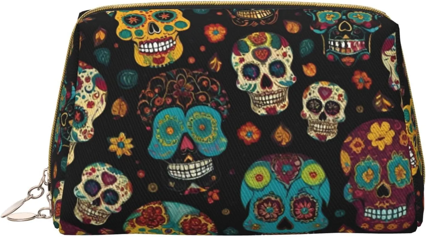 Sugar And Skulls Toiletry Pouch, Travel-Friendly Makeup Organizer For Makeup Brushes, Lipsticks
