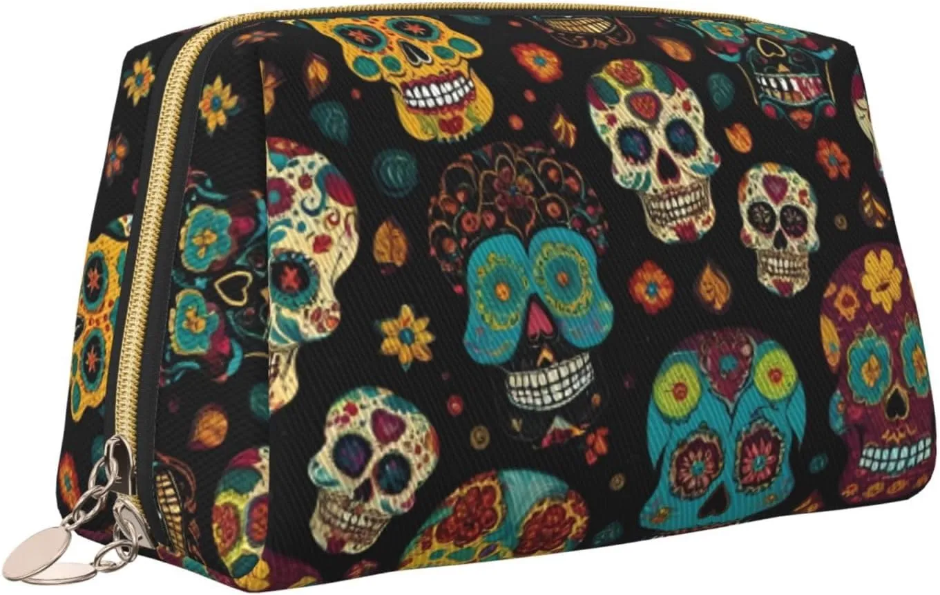 Sugar And Skulls Toiletry Pouch, Travel-Friendly Makeup Organizer For Makeup Brushes, Lipsticks