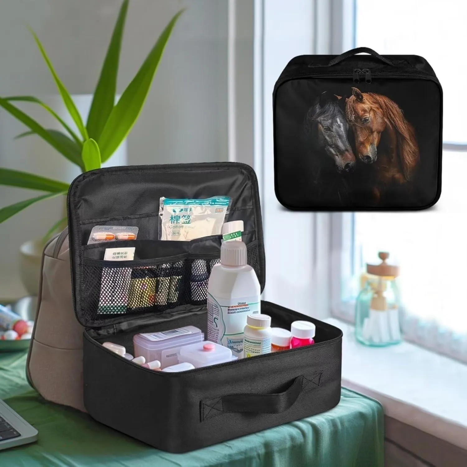 SUITOSEFLY Travel First Aid Kit Horse Pattern Medicine Storage Box with Handles Lightweight First Aid Bag Empty Medical Bag Emergency Survival Kit