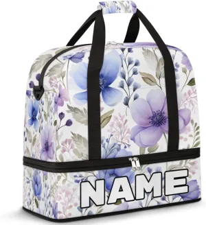 Summer Flower Print Custom Foldable Duffle Bag with Shoes Compartment Personalized Large Capacity Waterproof Travel Weekender Bag Overnight Bag for Sports Gym