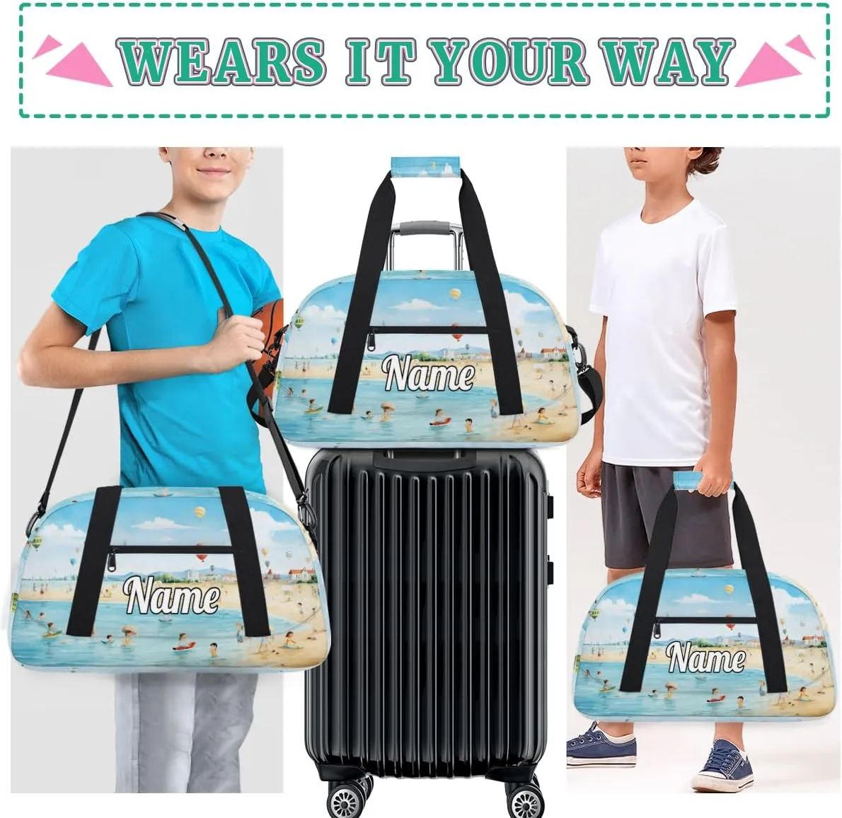 Summer Swimming Beach Custom Sports Gym Bag Personalized Dance Bag Teens Travel Weekender Overnight Carry On Bag Boys Girls Waterproof