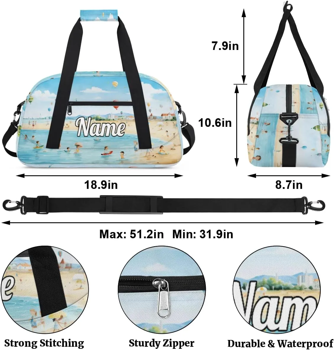 Summer Swimming Beach Custom Sports Gym Bag Personalized Dance Bag Teens Travel Weekender Overnight Carry On Bag Boys Girls Waterproof