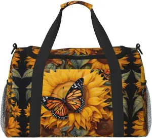 Sunflower Butterfly print Weekender Overnight Carry On Bag Gym Luggage Bag Duffel Bag for Travel Women