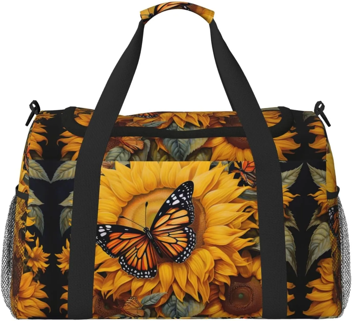 Sunflower Butterfly print Weekender Overnight Carry On Bag Gym Luggage Bag Duffel Bag for Travel Women