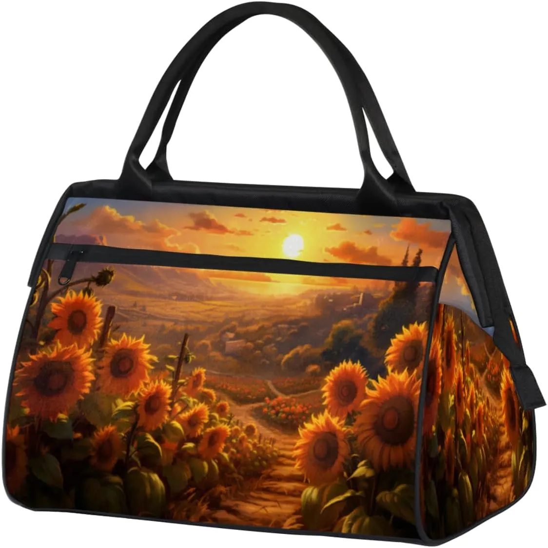 Sunflower Sunrise Gym Bag for Women Men, Travel Sports Duffel Bag with Trolley Sleeve, Waterproof Sports Gym Bag Weekender Overnight Bag Carry On Tote Bag for Travel Gym Sport