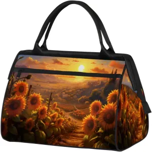 Sunflower Sunrise Gym Bag for Women Men, Travel Sports Duffel Bag with Trolley Sleeve, Waterproof Sports Gym Bag Weekender Overnight Bag Carry On Tote Bag for Travel Gym Sport