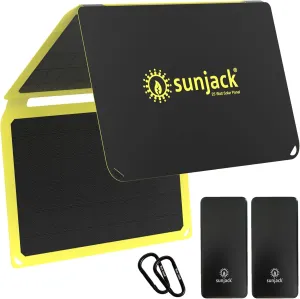 SunJack 25 Watt Foldable IP67 Waterproof ETFE Monocrystalline Solar Panel   2X 10000mAh Power Banks with USB-A and USB-C for Cell Phones, Tablets and Portable for Backpacking, Camping, Hiking