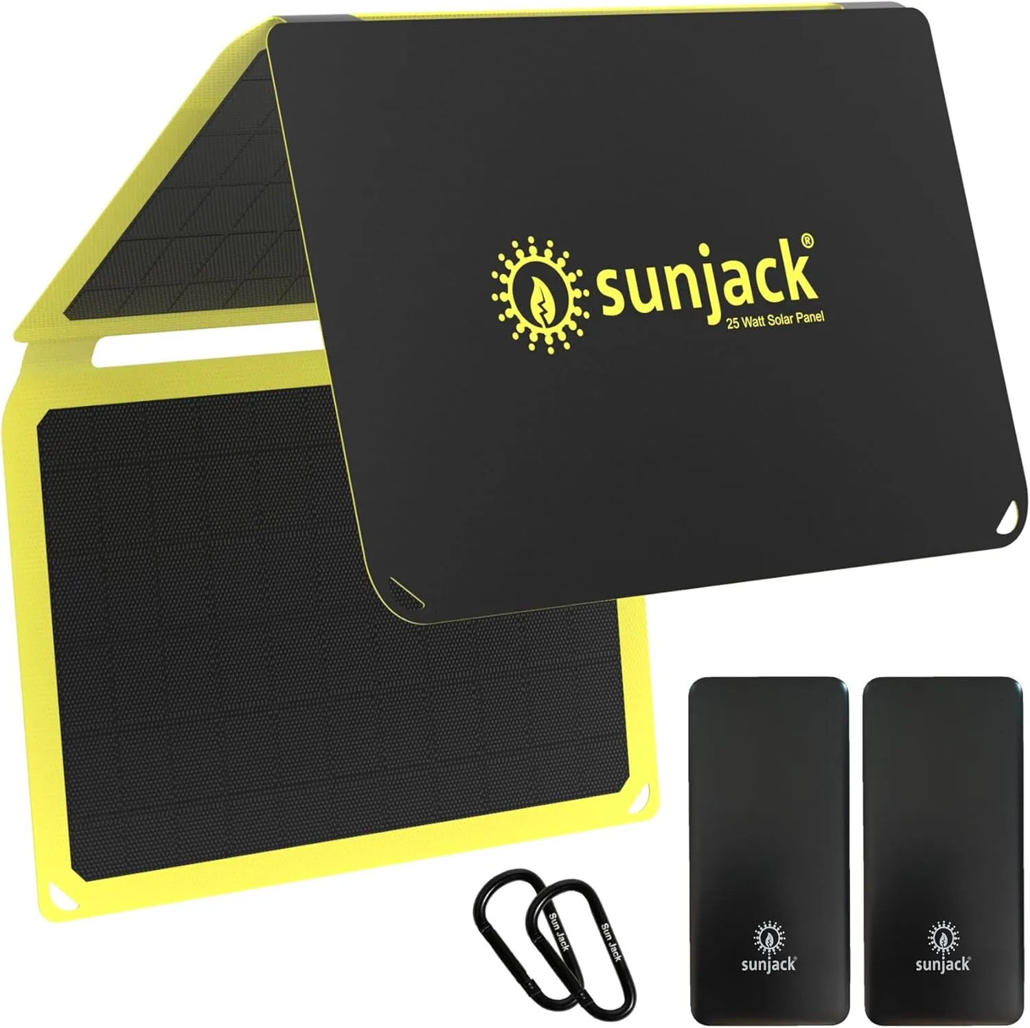 SunJack 25 Watt Foldable IP67 Waterproof ETFE Monocrystalline Solar Panel   2X 10000mAh Power Banks with USB-A and USB-C for Cell Phones, Tablets and Portable for Backpacking, Camping, Hiking