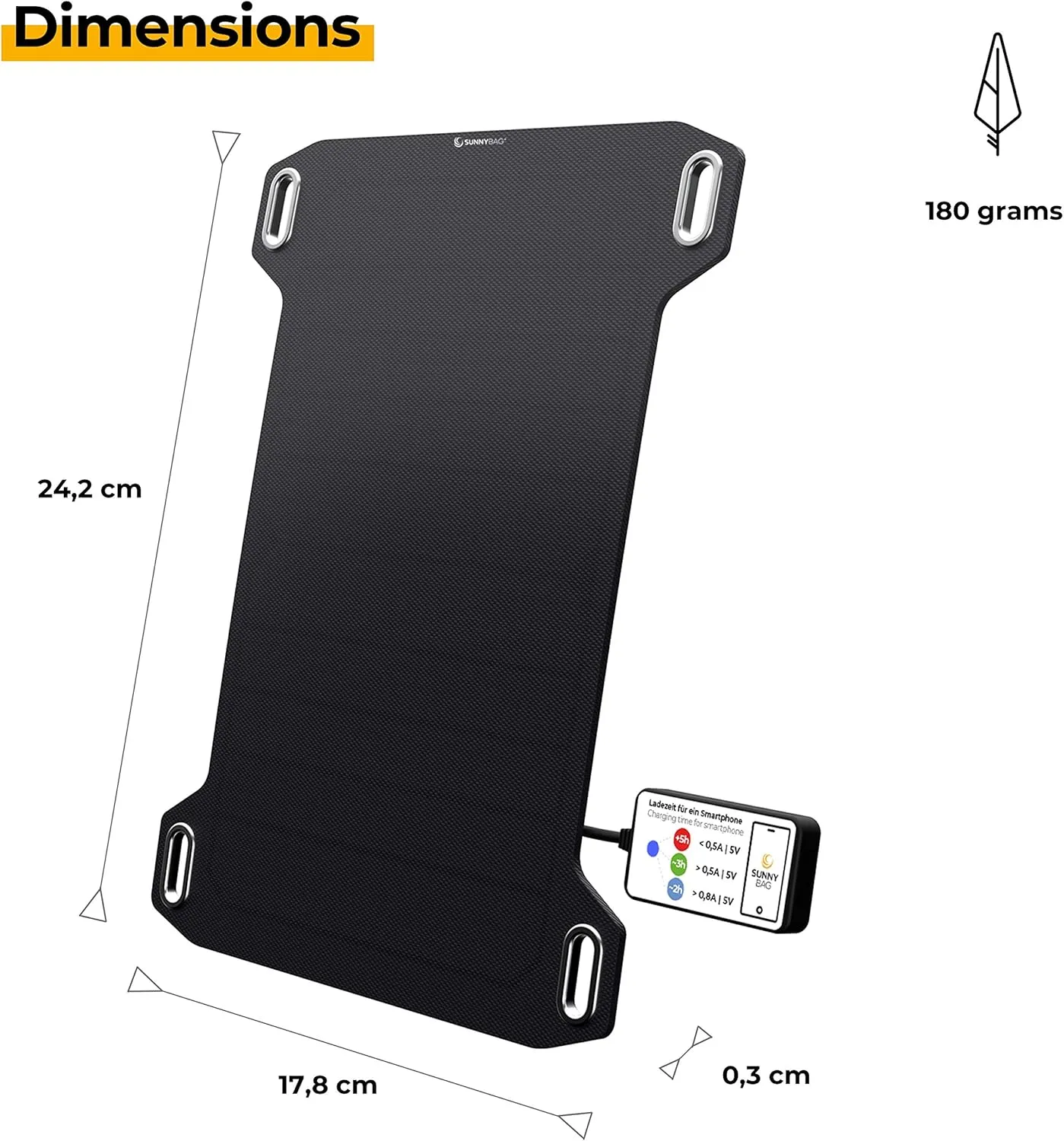 Sunnybag Leaf MINI 5W Portable Solar Panel Charger, Ultralight Waterproof USB Phone and Device Charger for Outdoor Hiking, Camping, Travel, Emergency Power