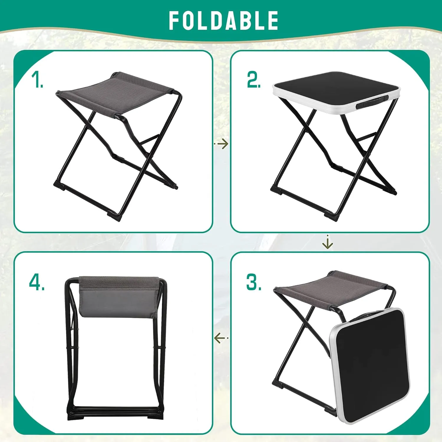 SUNNYFEEL 3 in 1 Folding Camping Table and Stool, Footrest, Lightweight Up to 300 LBS, Easy to Carry, Portable Camp Stool for Beach, Fishing, Trip, Picnic, Lawn, Concert Outdoor