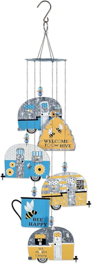 Sunset Vista Designs 93648 Glamping Bees-22" x 6" x 6" Handcrafted Wind Chime, Retro Bee Camper