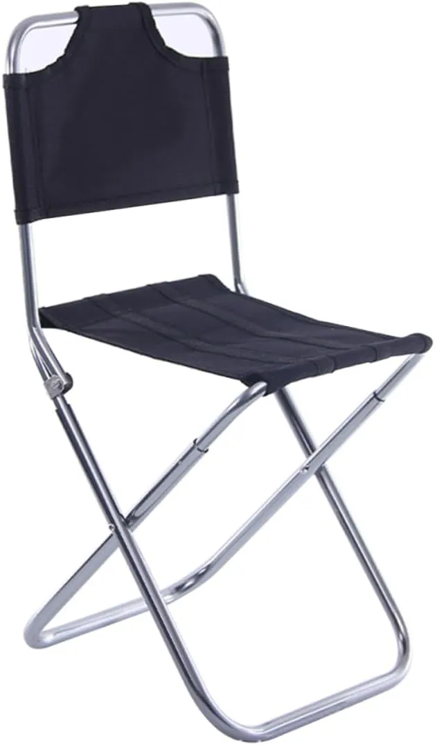 SUPVOX Outdoor Aluminum Alloy Collapsible Stool Backrest Portable Folding Chair for Fishing Camping Hiking Black Silver