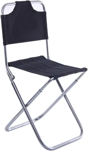 SUPVOX Outdoor Aluminum Alloy Collapsible Stool Backrest Portable Folding Chair for Fishing Camping Hiking Black Silver