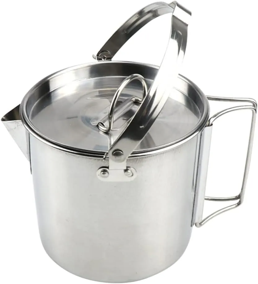 SUPVOX Stainless Steel Collapsible Kettle Lightweight Boil Water Hanging Pot for Camping Picnic Outdoor Cooking Easy Pour Spout Durable Design for Tea Lovers