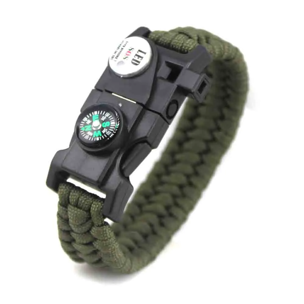 Survival Bracelet With Compass Fire Starter And Whistle