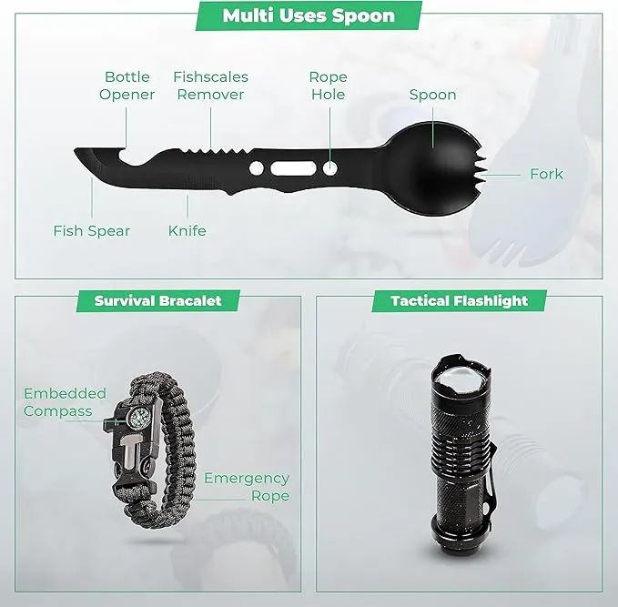 Survival Kit and First Aid Kit - Survival Gear and Equipment – Bug Out Bag Survival Kit - Camping Accessories with Axe, Shovel, Knife – Camping Gear – Camping Outdoor - Survival Gear