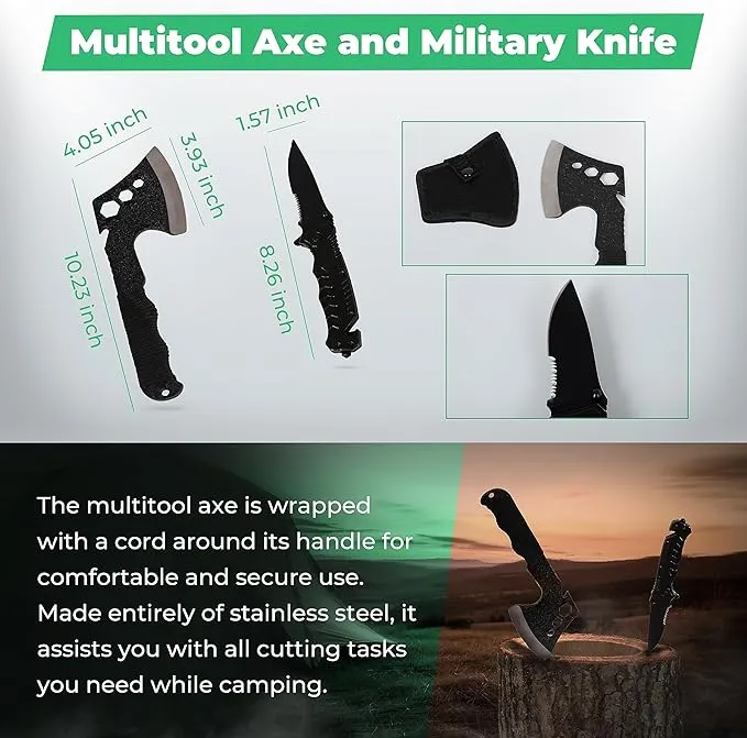 Survival Kit and First Aid Kit - Survival Gear and Equipment – Bug Out Bag Survival Kit - Camping Accessories with Axe, Shovel, Knife – Camping Gear – Camping Outdoor - Survival Gear