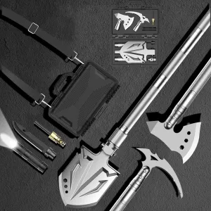 Survival Shovel Camping Tools Folding Portable Survival Gear Tactical Axe Multitool with Hard Carrying Case for Outdoor, Car Emergency, Camping Adventures
