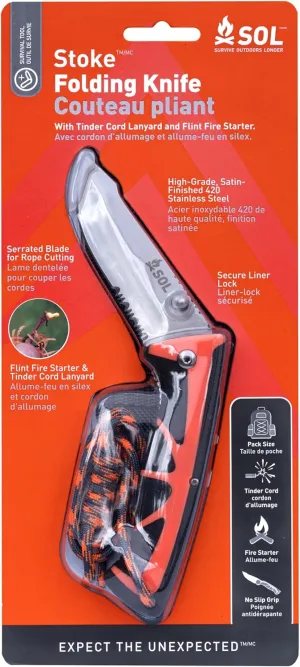 Survive Outdoors Longer Survival Stoke Folding Knife and Tinder Cord