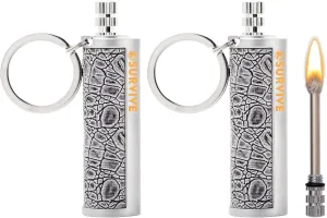 SURVIVE Permanent Match Metal, 2 Pack, Reusable Survival Fire Starter Lighter, Emergency Waterproof Keychain Striker Stick Kit