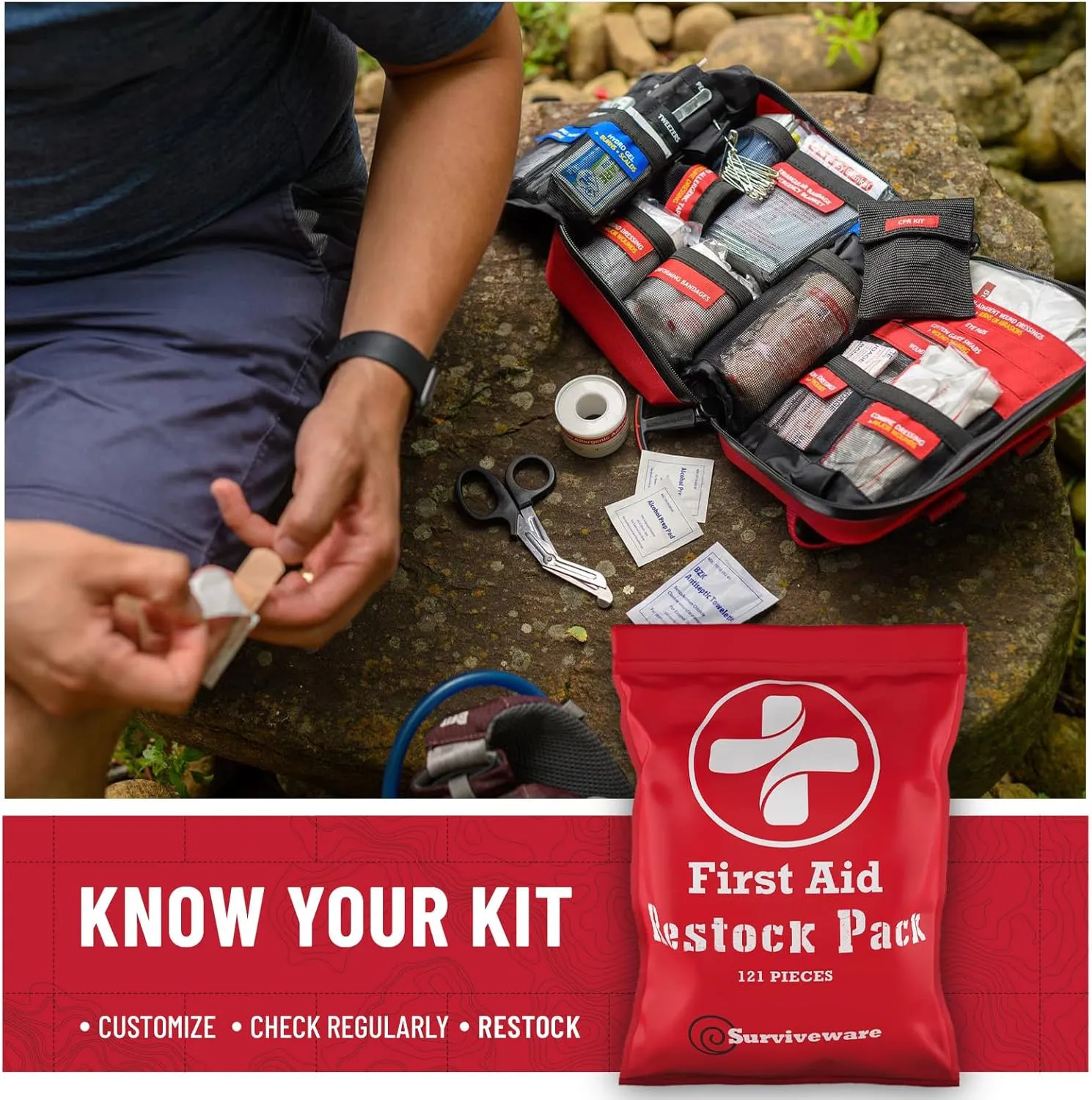 Surviveware Waterproof Premium Survival First Aid Kit - Survival Emergency Preparedness for Travel Camping Gear, Survival Kit and Outdoor Emergencies - HSA & FSA Eligible Survival Kit