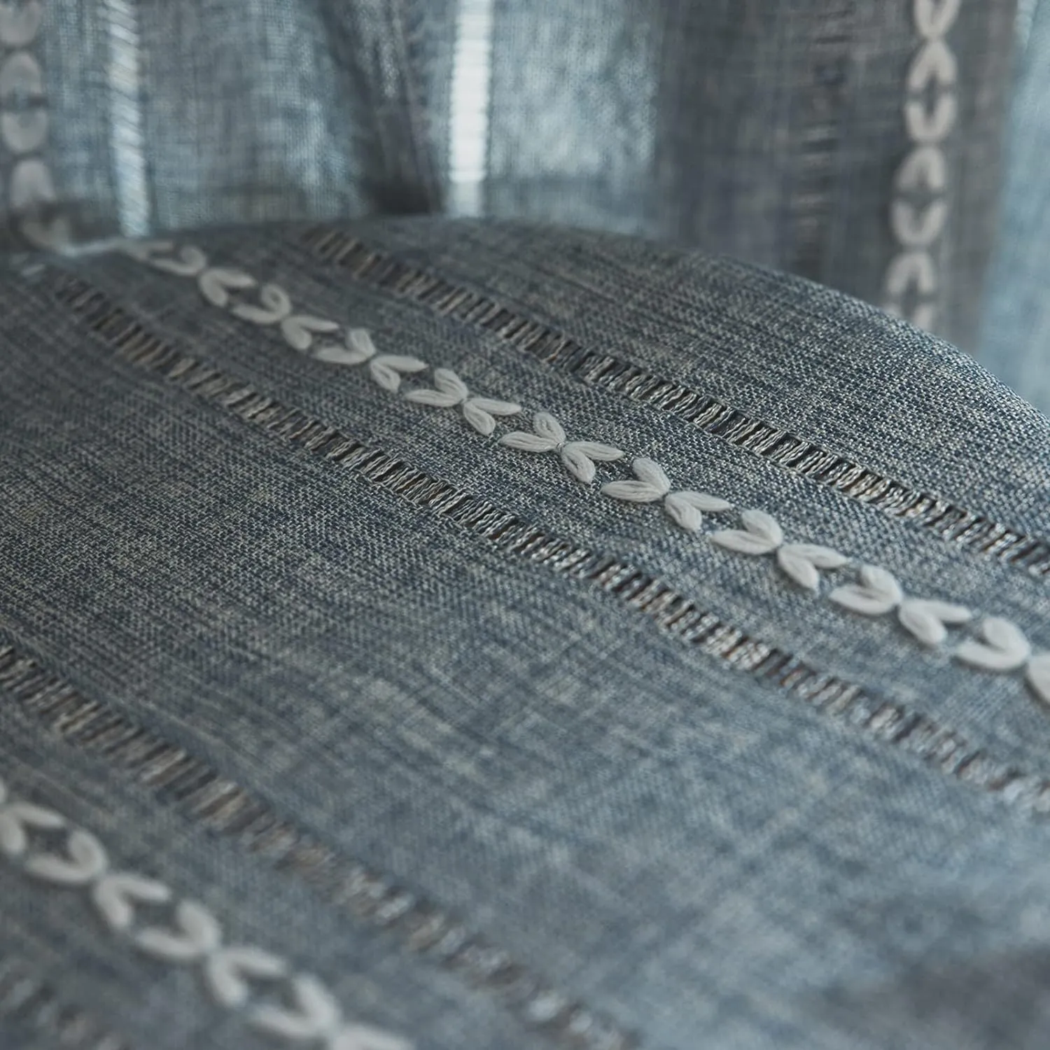 Sutuo Home Boho Curtains for Bedroom Living Room Kitchen, Semi-Blackout French Country Farmhouse Vintage Linen Shabby Chic Tassels Hollow Window Treatment Bohemian Drape, 1 Panel 52" W x 63" L, Blue
