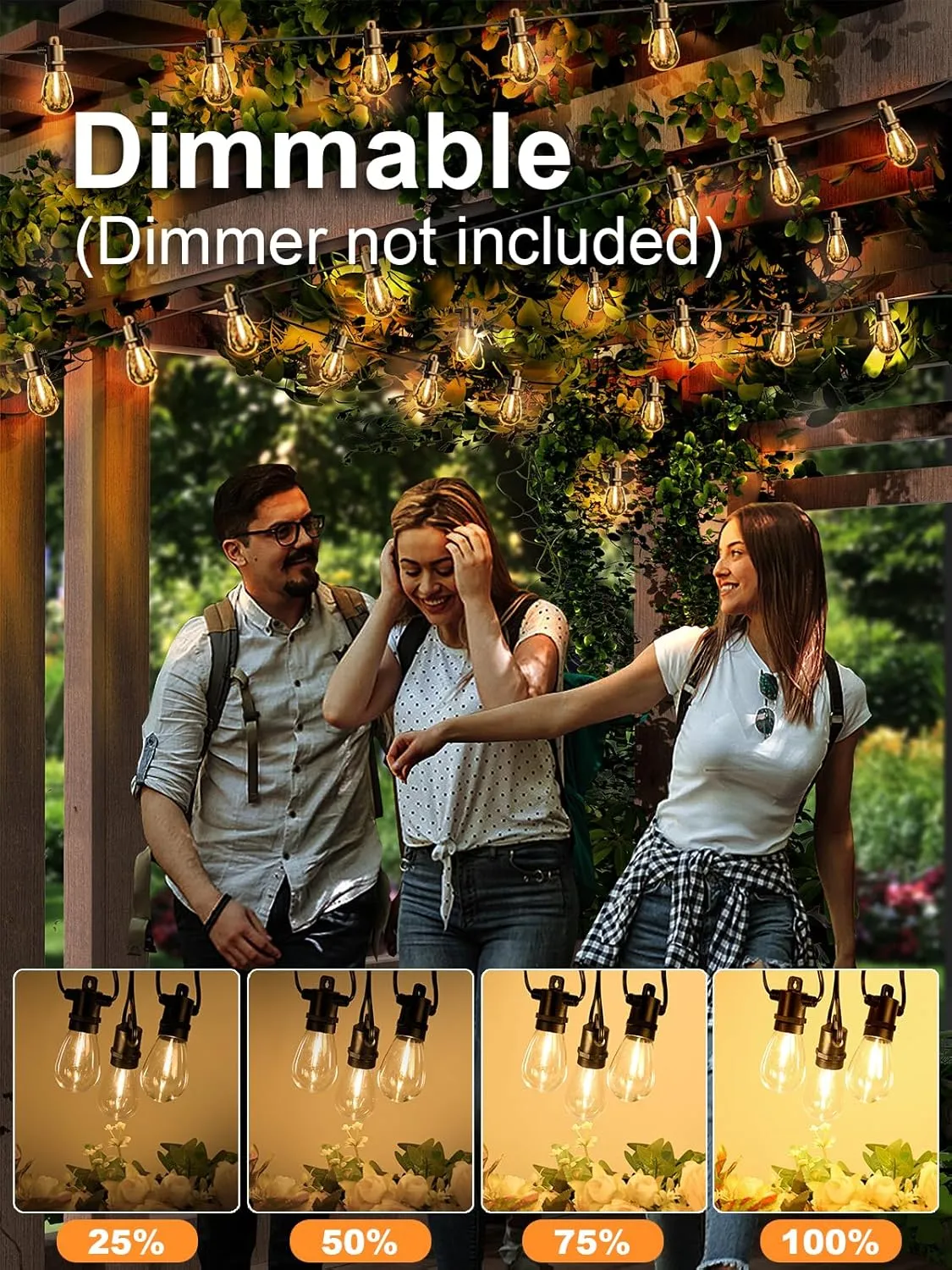 Svater Outdoor String Lights 50 FT, Patio Light for Outside with Shatterproof S14 LED Bulbs, IP65 Waterproof Connectable Hanging Lights for Backyard, Bistro, Cafe, Balcony, Party, Black