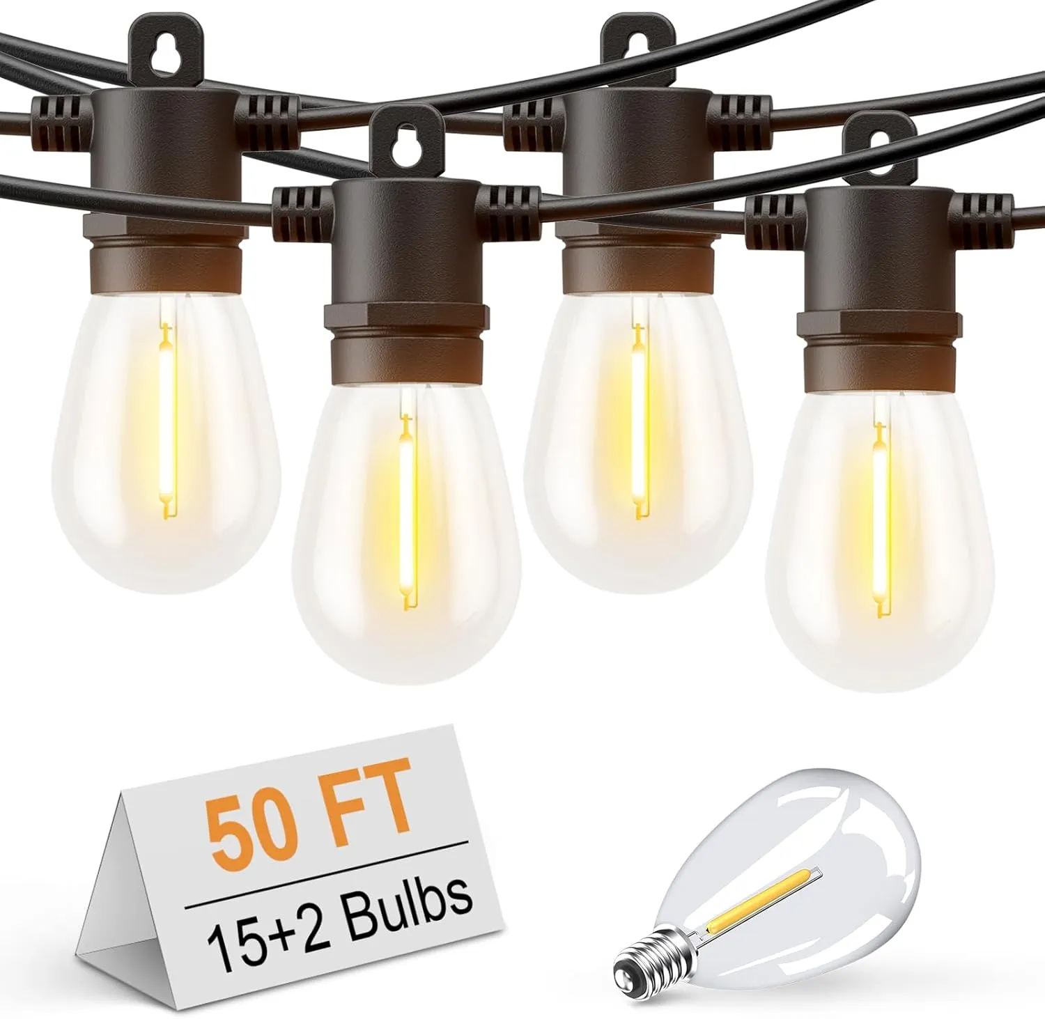 Svater Outdoor String Lights 50 FT, Patio Light for Outside with Shatterproof S14 LED Bulbs, IP65 Waterproof Connectable Hanging Lights for Backyard, Bistro, Cafe, Balcony, Party, Black
