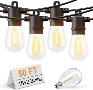 Svater Outdoor String Lights 50 FT, Patio Light for Outside with Shatterproof S14 LED Bulbs, IP65 Waterproof Connectable Hanging Lights for Backyard, Bistro, Cafe, Balcony, Party, Black