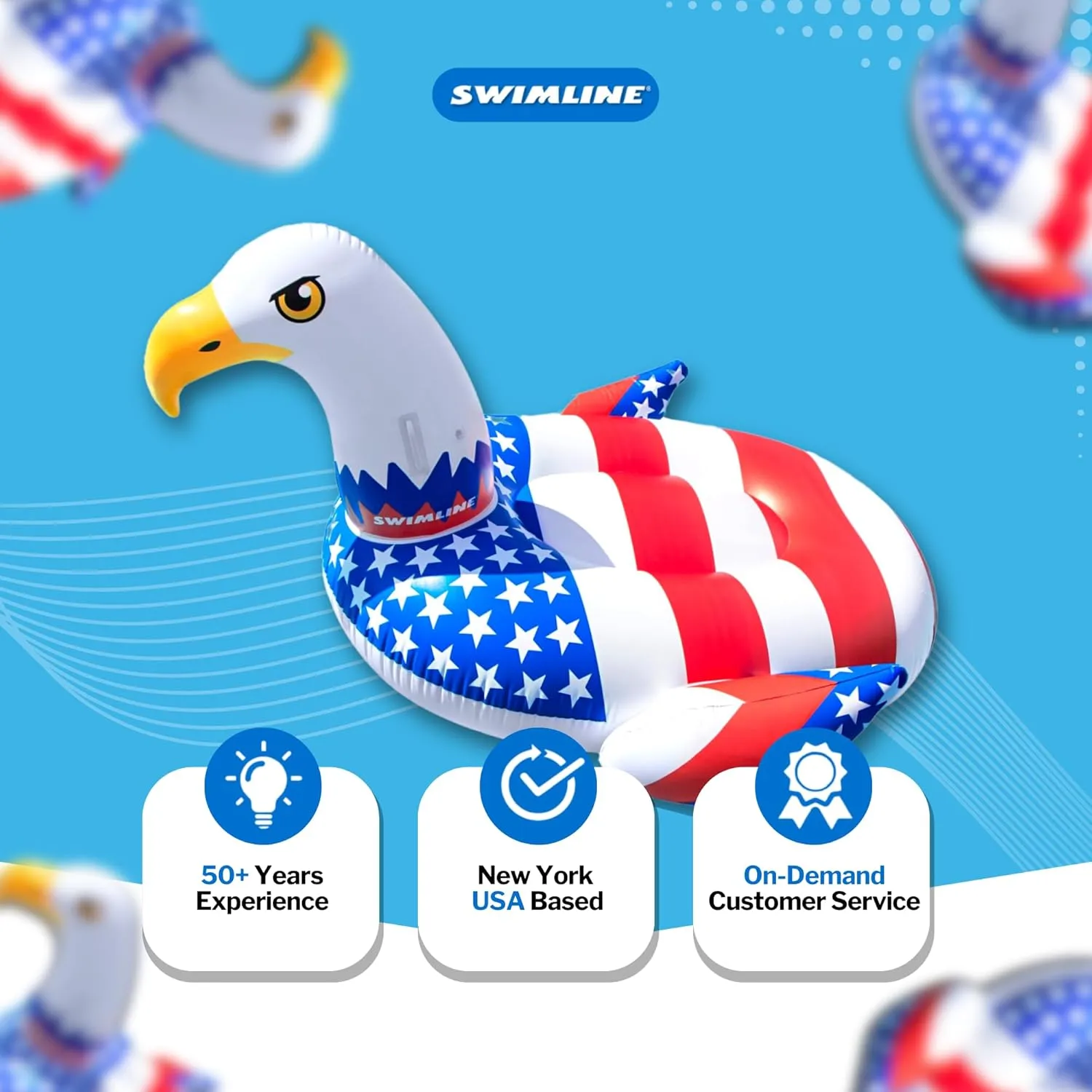 SWIMLINE ORIGINAL 90700 Patriotic Americana Eagle Pool Float | Oversized Ride-On Raft with Stable Design | Lounge Floatie Ideal for Summer Gatherings & Poolside Relaxation