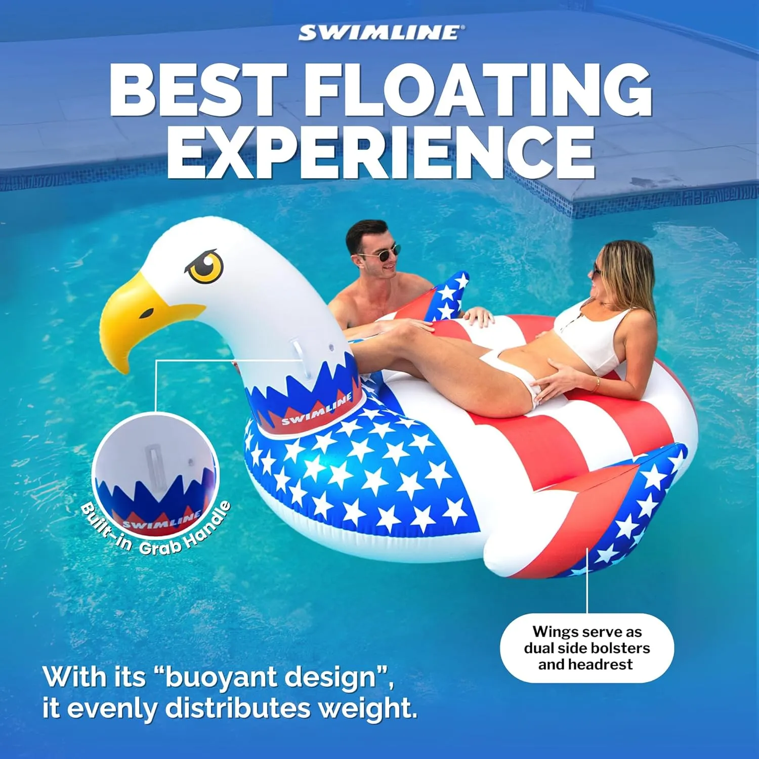 SWIMLINE ORIGINAL 90700 Patriotic Americana Eagle Pool Float | Oversized Ride-On Raft with Stable Design | Lounge Floatie Ideal for Summer Gatherings & Poolside Relaxation