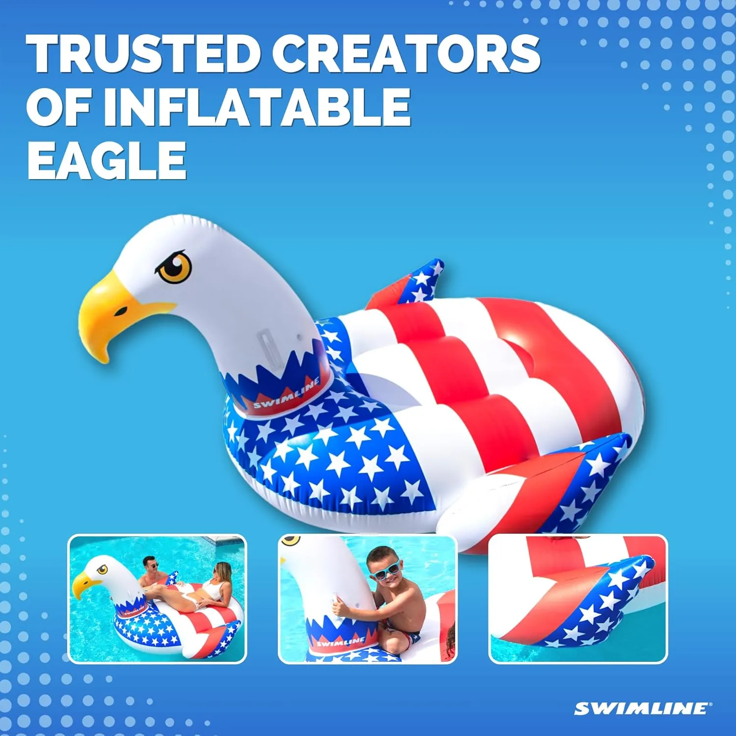 SWIMLINE ORIGINAL 90700 Patriotic Americana Eagle Pool Float | Oversized Ride-On Raft with Stable Design | Lounge Floatie Ideal for Summer Gatherings & Poolside Relaxation