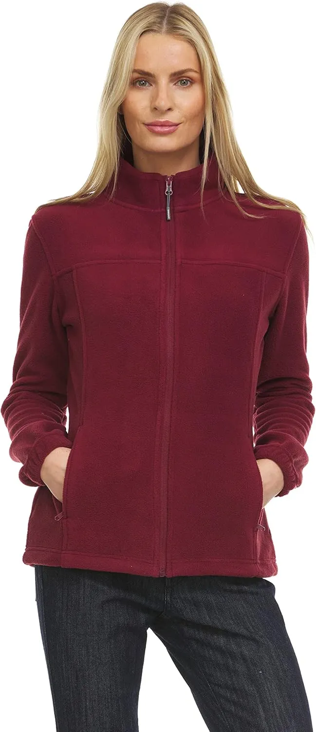 Swiss Alps Womens Lightweight Full-Zip Polar Soft Fleece Jacket Long-Sleeve Outdoor Coat with Pockets for Fall Winter