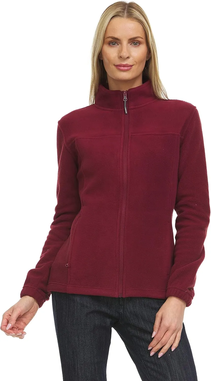 Swiss Alps Womens Lightweight Full-Zip Polar Soft Fleece Jacket Long-Sleeve Outdoor Coat with Pockets for Fall Winter