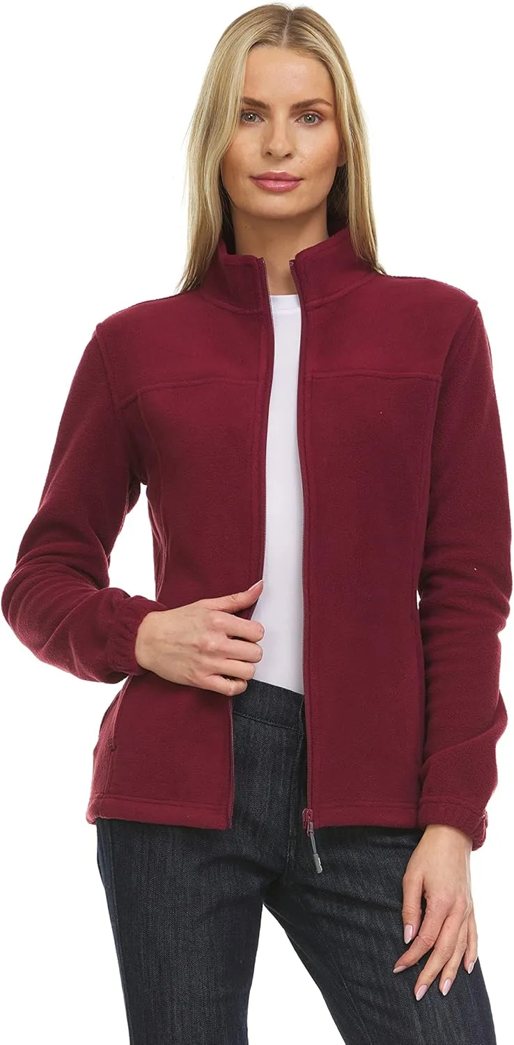 Swiss Alps Womens Lightweight Full-Zip Polar Soft Fleece Jacket Long-Sleeve Outdoor Coat with Pockets for Fall Winter