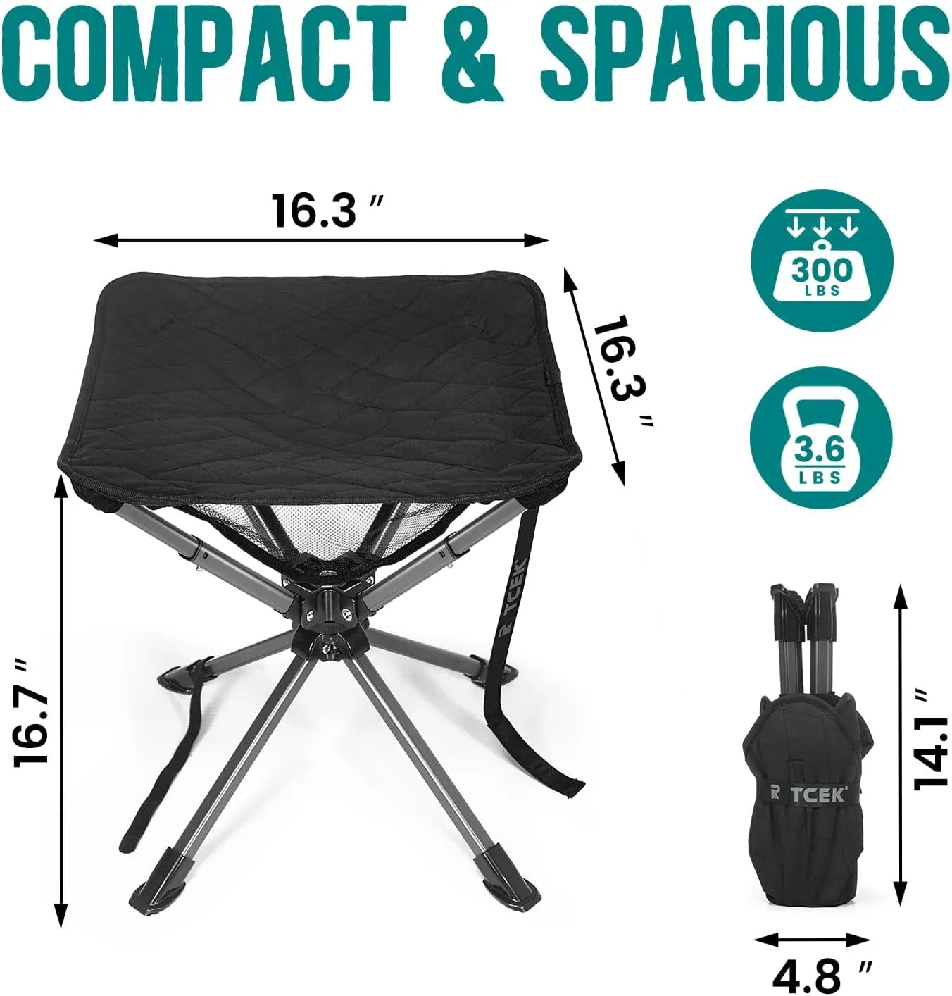 Swivel Portable Camping Stool, Collapsible Folding Outdoor Stools for Adults, Foldable Lightweight Compact 360 Stool Chair for Hiking Fishing Travel, Support 300 LBS