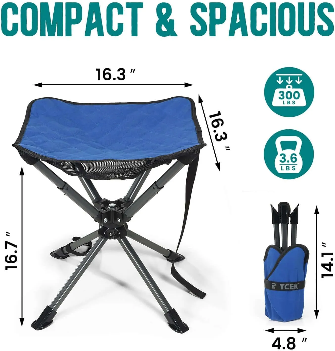 Swivel Portable Camping Stool, Collapsible Folding Outdoor Stools for Adults, Foldable Lightweight Compact 360 Stool Chair for Hiking Fishing Travel, Support 300 LBS