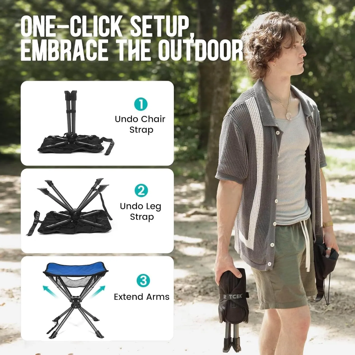Swivel Portable Camping Stool, Collapsible Folding Outdoor Stools for Adults, Foldable Lightweight Compact 360 Stool Chair for Hiking Fishing Travel, Support 300 LBS