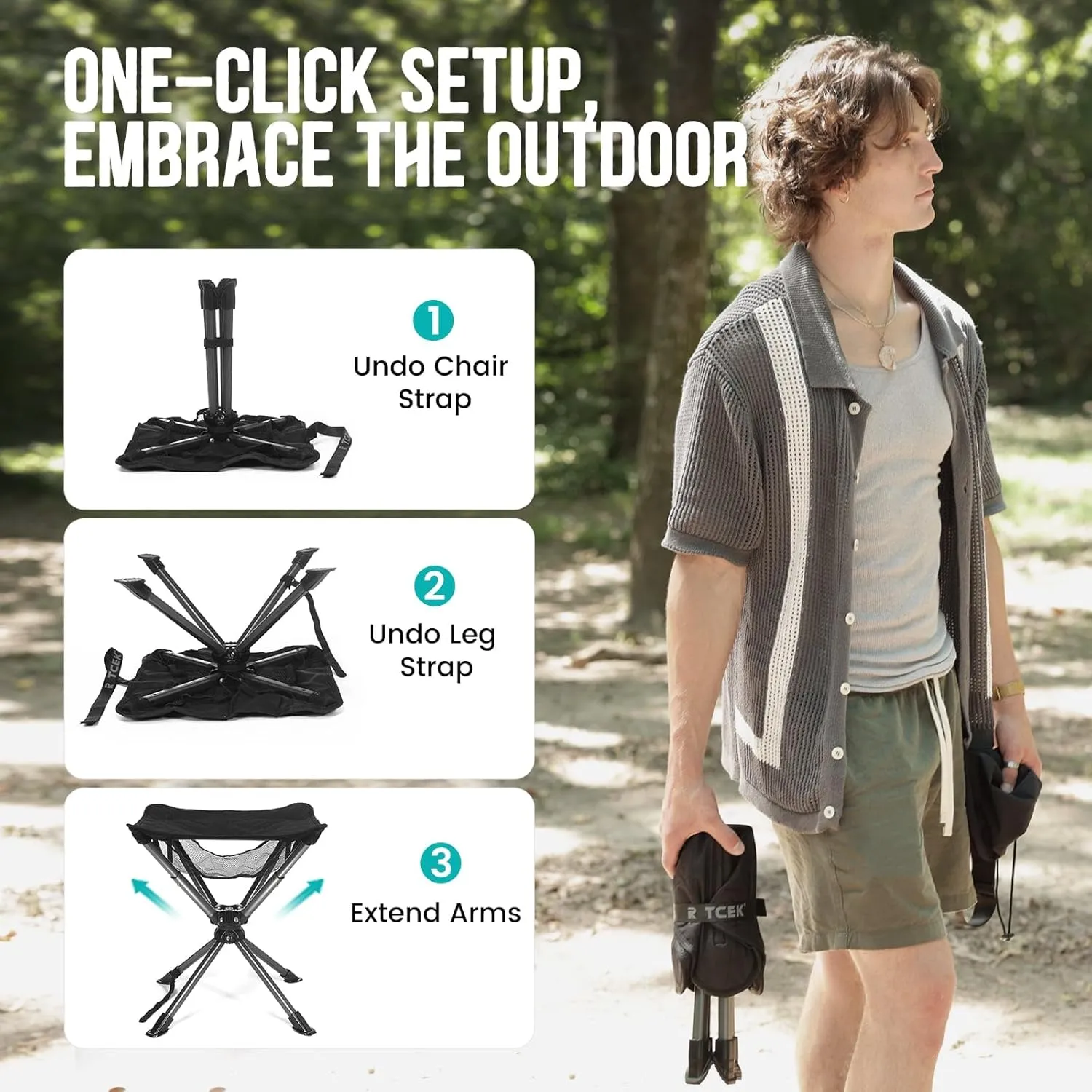 Swivel Portable Camping Stool, Collapsible Folding Outdoor Stools for Adults, Foldable Lightweight Compact 360 Stool Chair for Hiking Fishing Travel, Support 300 LBS
