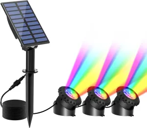 T-SUN Solar Pond Lights, 3-in-1 RGB Color Changing Solar Underwater Pond Light, Outdoor Waterproof Submersible Fountain Lights for Fish Tank Garden Yard Pool Fountain Waterfall Decor