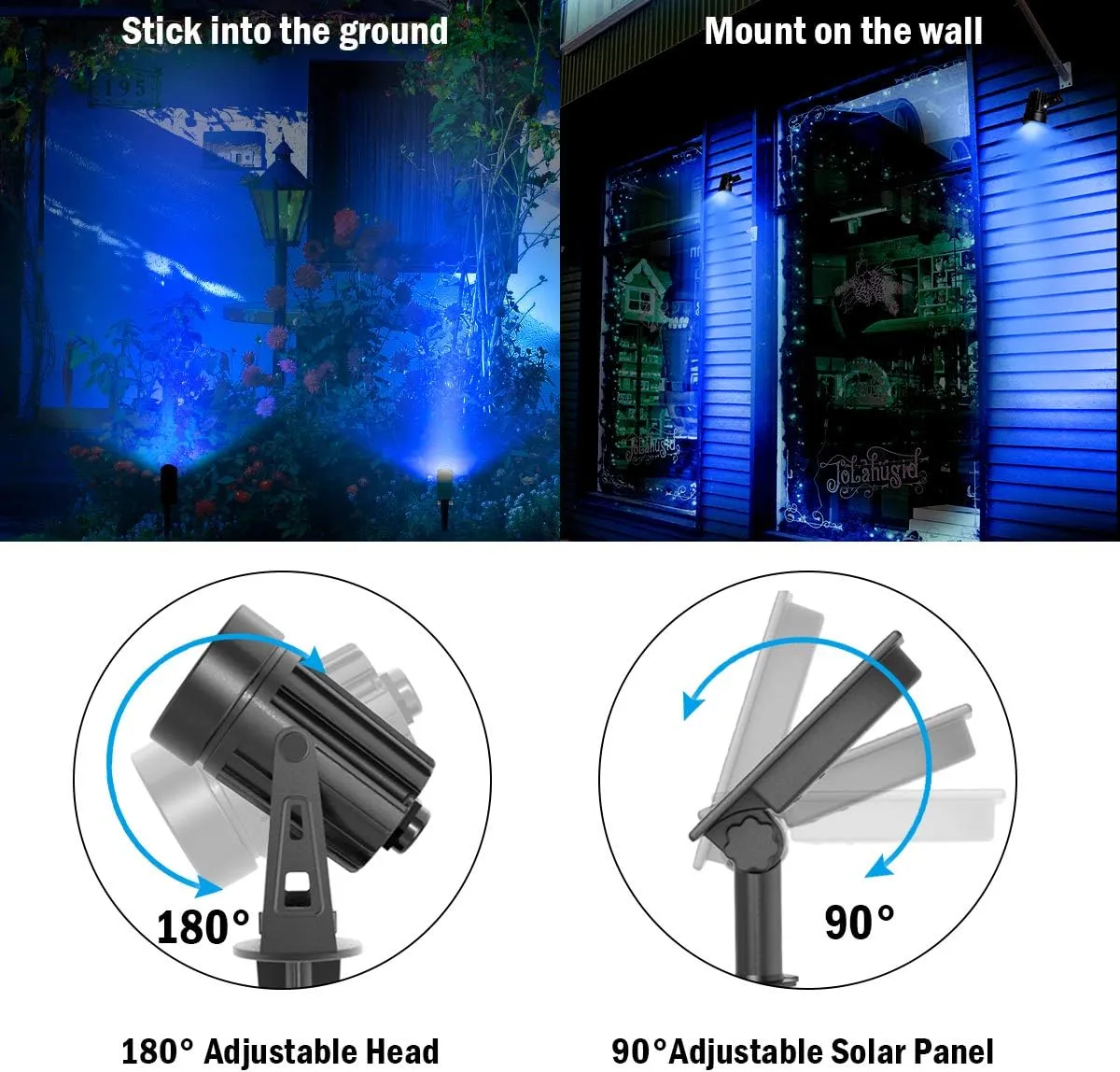 T-SUNUS Solar Spot Lights Blue - Outdoor Wall Lights with 9.8ft Cable, IP65 Waterproof, Separated Solar Panel for Yard, Driveway, Pathway, Pool, Tree, Patio Landscaping