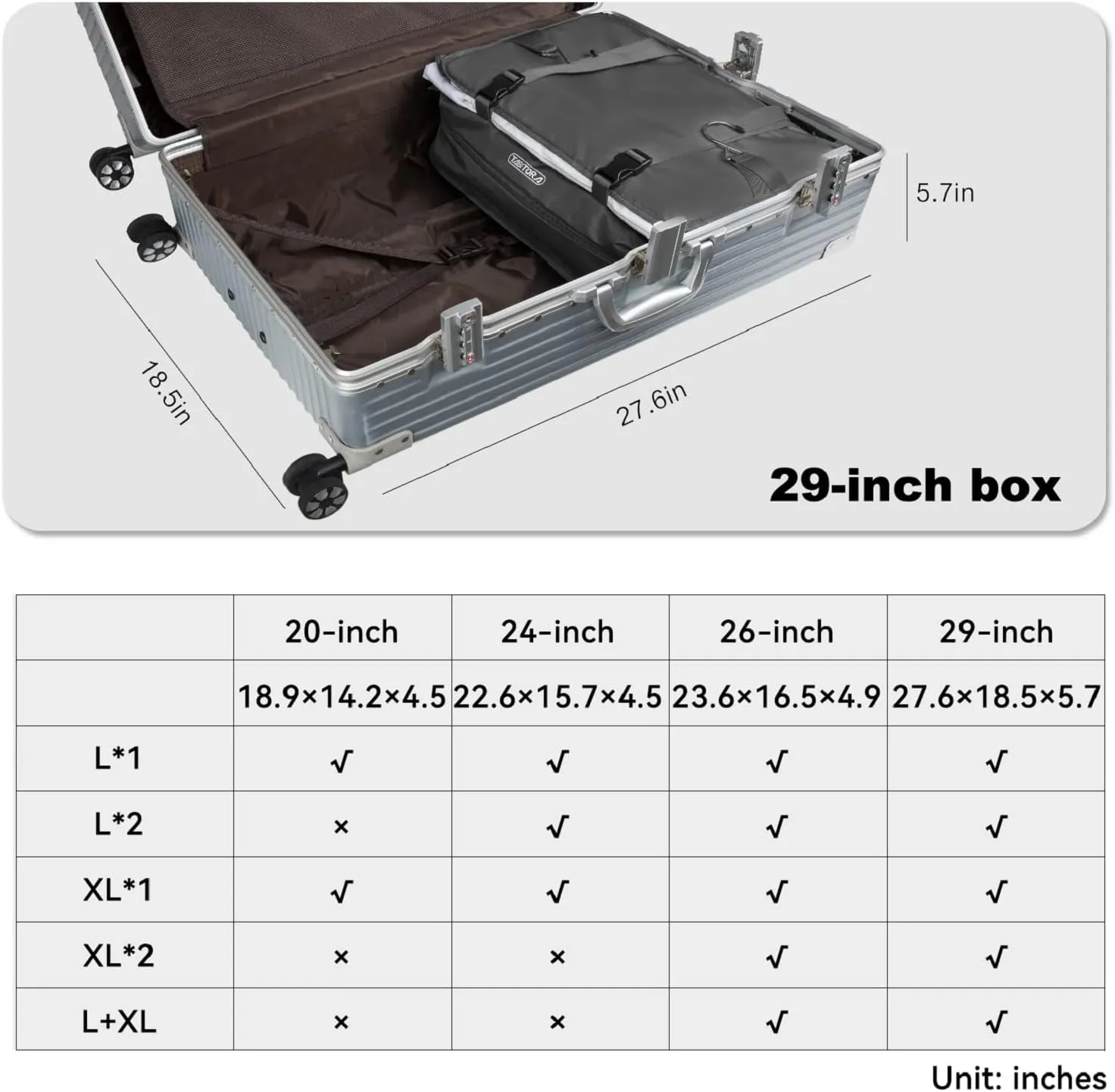 TABITORA Portable Hanging Travel Shelves Bag Packing Cube Organizer Suitcase Storage Large Capacity