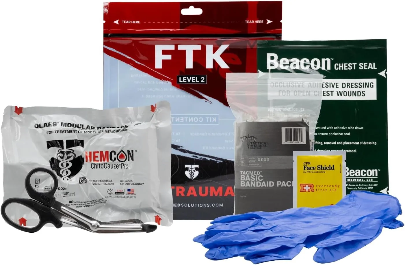 TacMed Solutions Field Trauma Kit Level 2, (FTK) Compact Trauma Waterproof Kit with OLAES Hemostatic Bandage, Chest Seal, and Trauma Shears