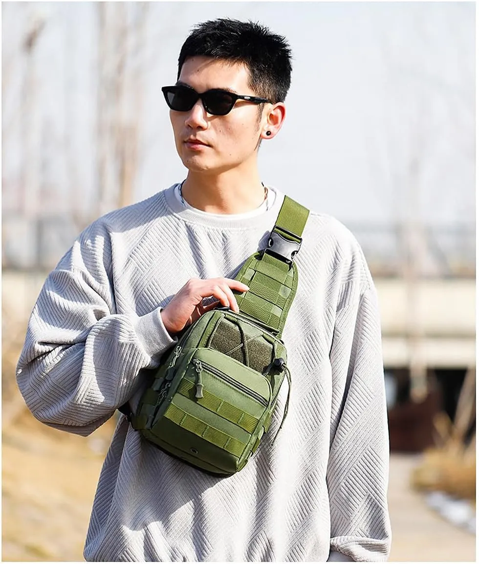 Tactical Backpack, Waterproof Military Cross-body Molle Sling Shoulder Backpack Chest Bag for Outdoor Every Day Carry Green