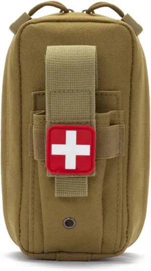 Tactical EMT First Aid Pouch Bag with Tourniquet Scissors Bandage Mini Medical Bag for Emergency IFAK Trauma Military Combat Portable Molle Military First Aid Kit(Khaki)