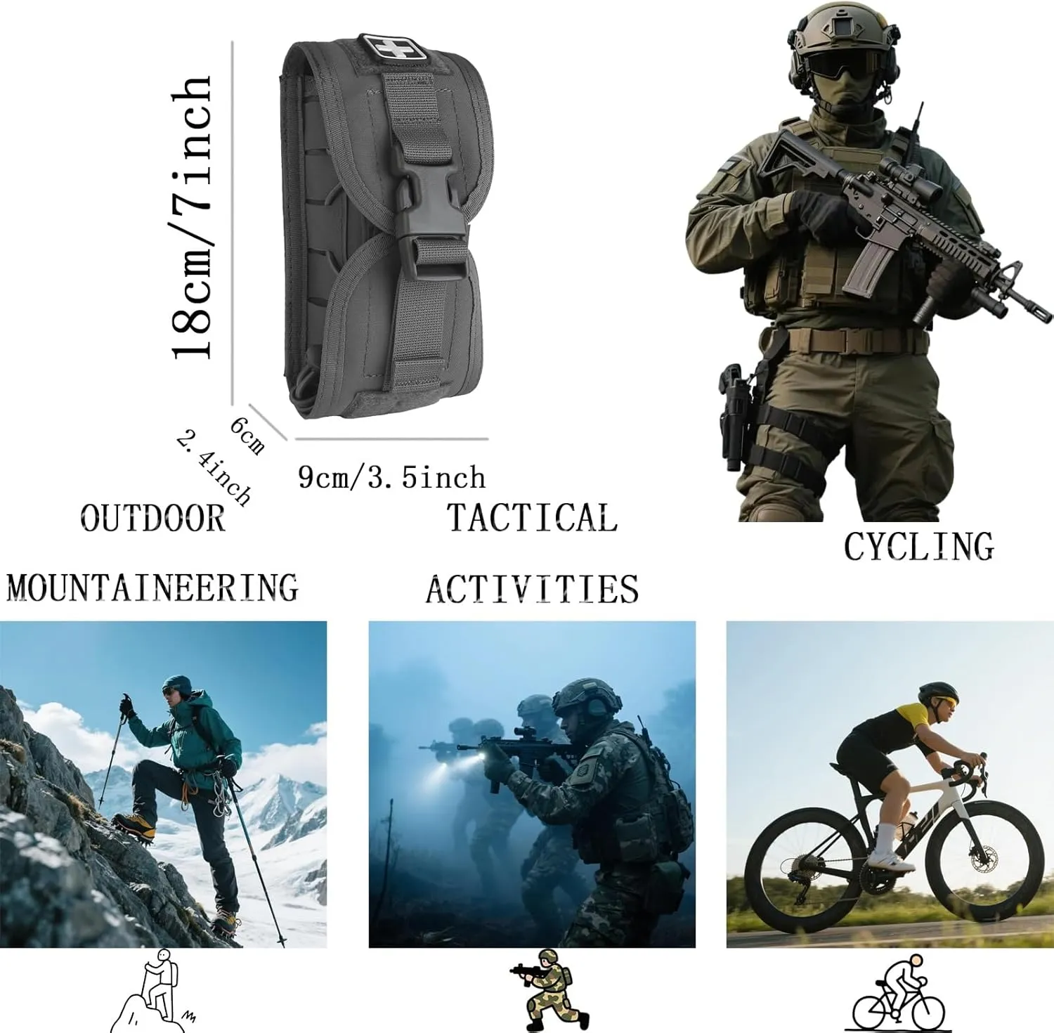 Tactical med Pouch Emergency First Aid Kit, Empty IFAK Pouch Security Survival Gear Hot Suppressor Pouch Heat Insulation, Multi-Purpose Molle Pouch Holder Small(Gray)
