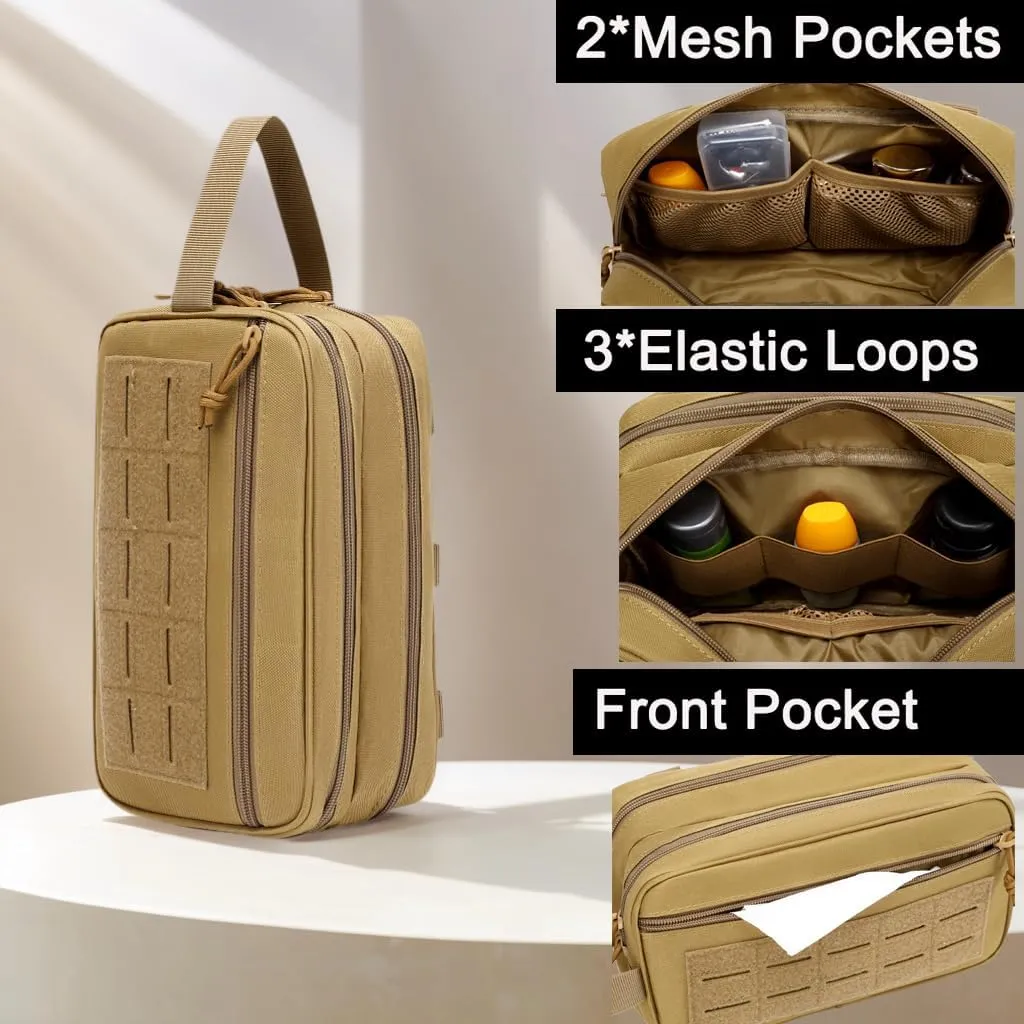 Tactical Toiletry Bag for Men – MOLLE Dopp Kit with Dry/Wet Separation, Large Capacity, Water-Resistant Travel Shaving Bag with U.S Patch & T-Mount MOLLE Clip (Black)